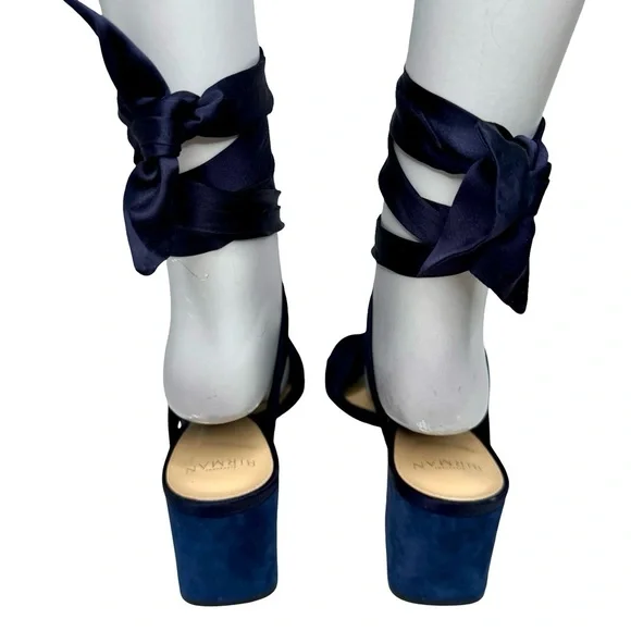 ALEXANDRE BIRMAN Alessa 60 Suede Ankle Wrap Block Sandals Navy Petrol with Gold - Picture 11 of 16